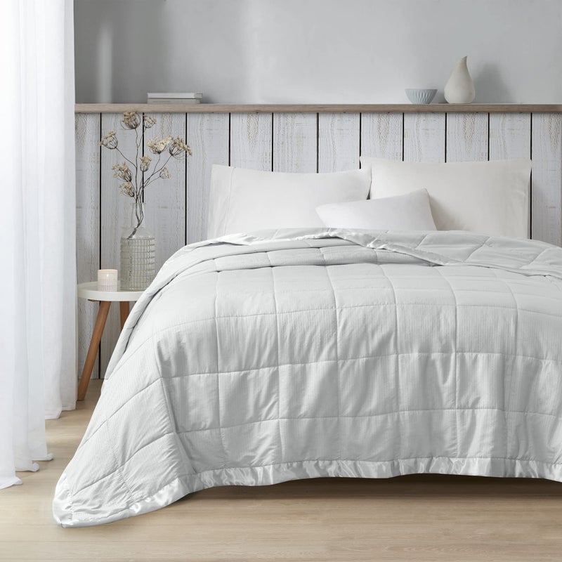 Madison Park Cambria Down Alternative Blanket  Premium 3M Scotchgard Moisture Wicking Treatment  Lightweight and Soft Bed Cover For Summer with Satin Trim  Oversized Full/Queen Gray - Image 1